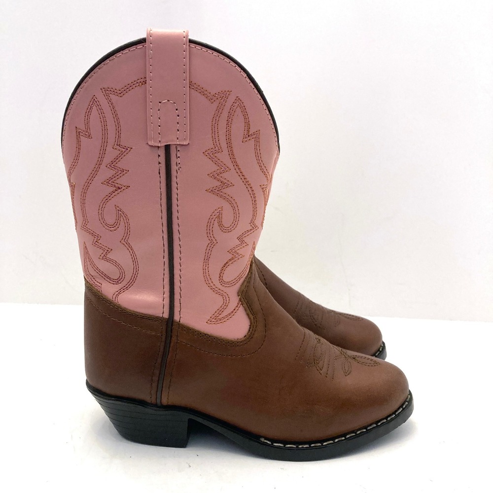 Smoky Mountain Boots Childs 11.5 Pink Brown Leather Mid-Calf Pull On Western